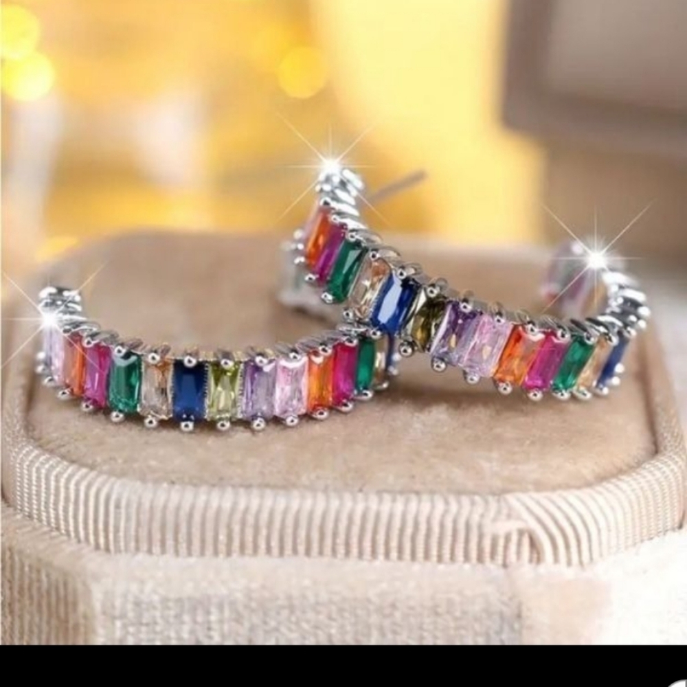Multicolored Silver Hoop Earrings